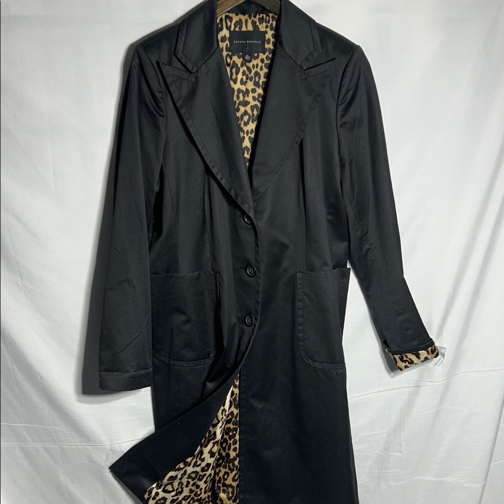 Banana Republic Black Trench Coat With Animal Print Lining